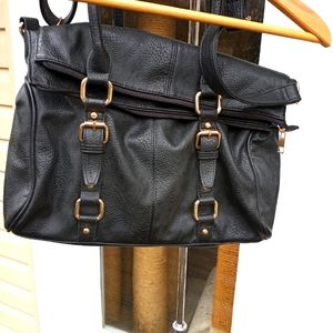 Black Leather Satchel 15 x 12 x6 inches